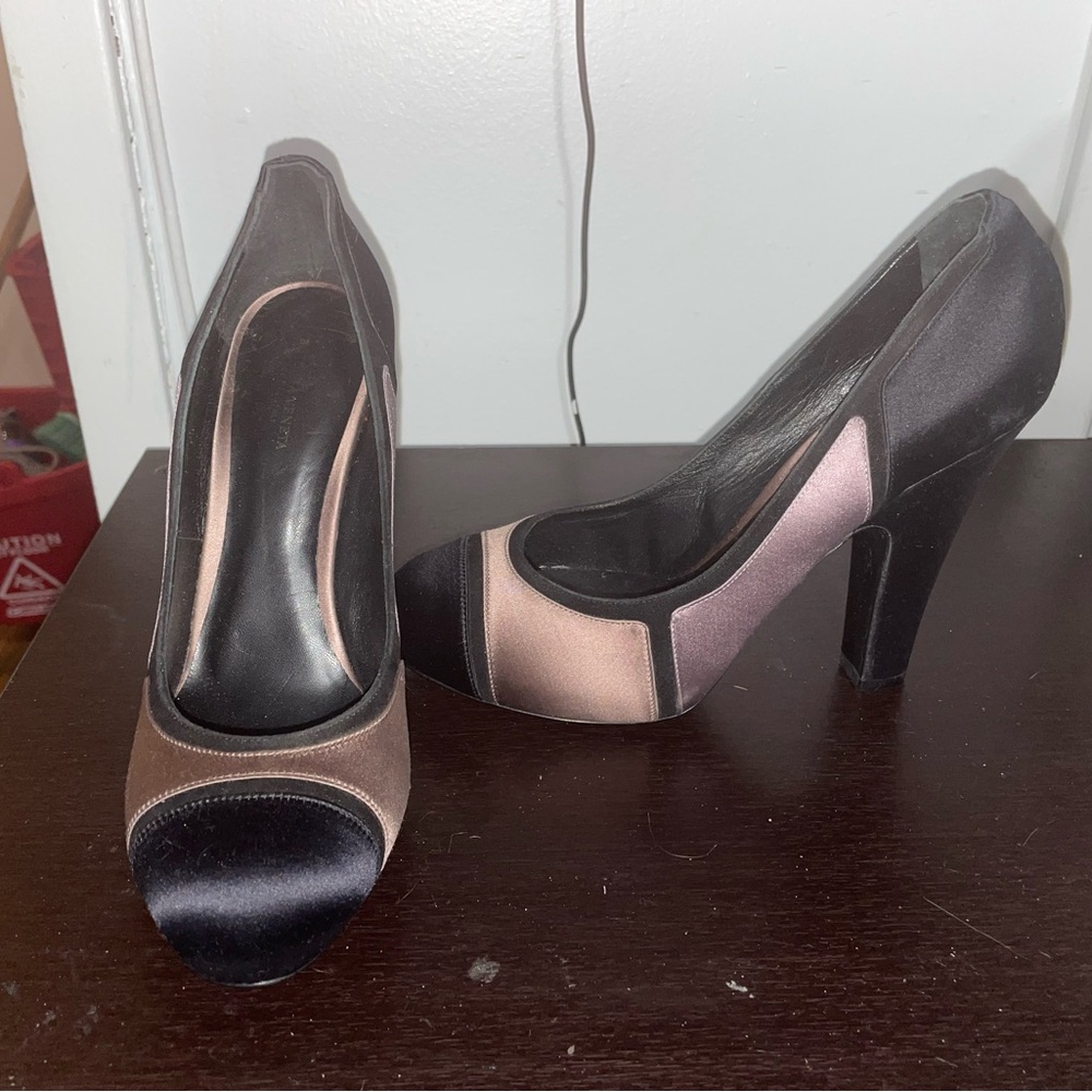 Vintage Bottega Veneta Satin Black and Mauve Women's Heels